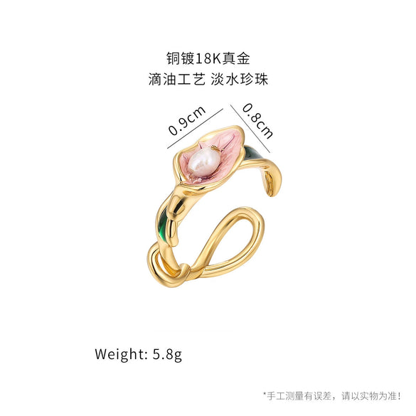 Wholesale Women's Copper Real Pearl Butterfly Ring With Geometric And Insect Pattern Electroplated