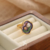Wholesale Women's Copper Real Pearl Butterfly Ring With Geometric And Insect Pattern Electroplated