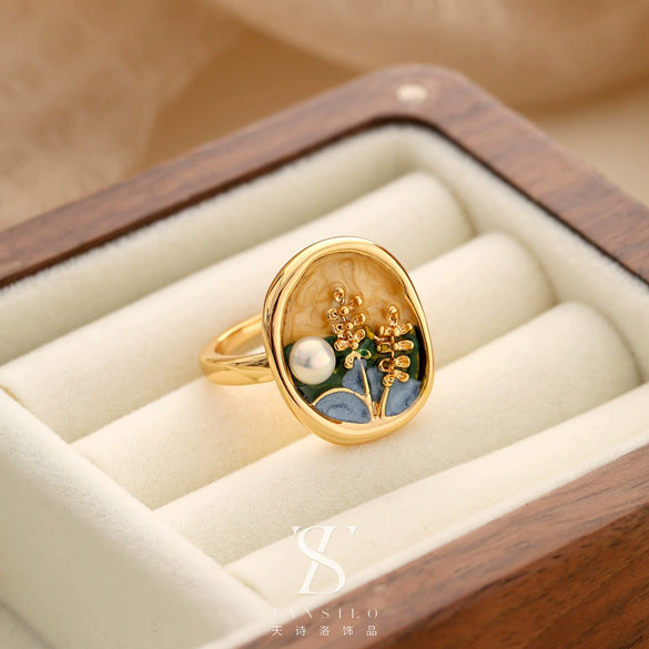 Wholesale Women's Copper Real Pearl Butterfly Ring With Geometric And Insect Pattern Electroplated