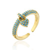 Wholesale Women's Copper Retro Ring With Geometric Pattern And Microinlaid Zircon In Heart Shape