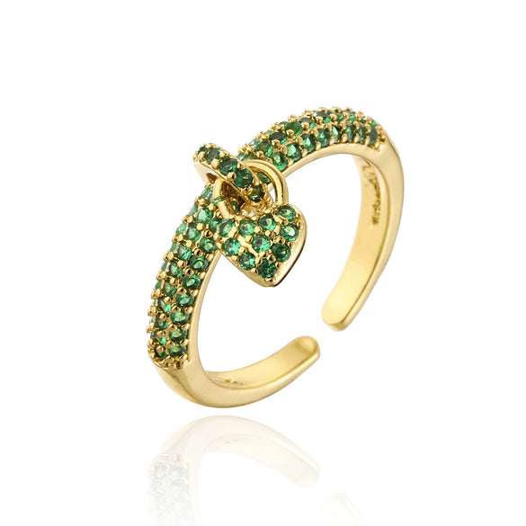 Wholesale Women's Copper Retro Ring With Geometric Pattern And Microinlaid Zircon In Heart Shape