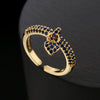 Wholesale Women's Copper Retro Ring With Geometric Pattern And Microinlaid Zircon In Heart Shape