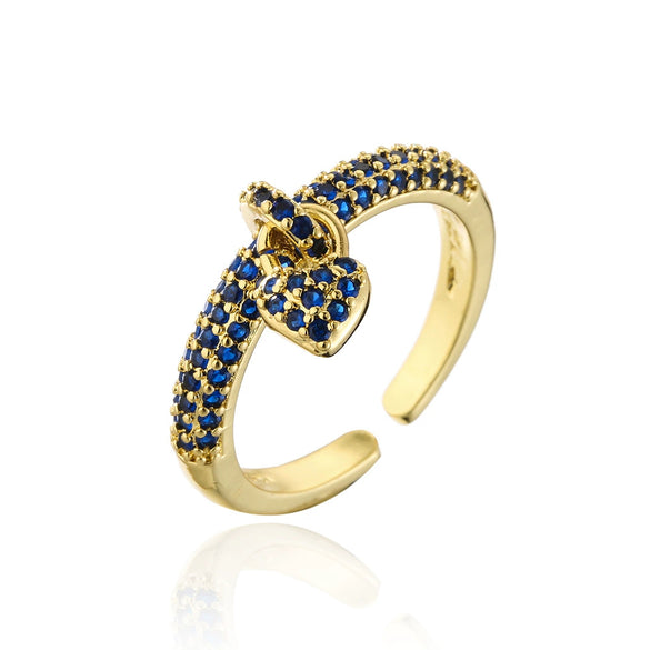 Wholesale Women's Copper Retro Ring With Geometric Pattern And Microinlaid Zircon In Heart Shape