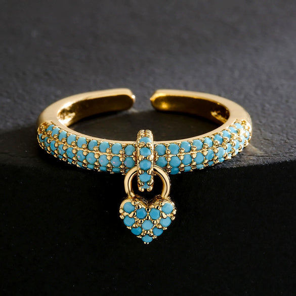 Wholesale Women's Copper Retro Ring With Geometric Pattern And Microinlaid Zircon In Heart Shape