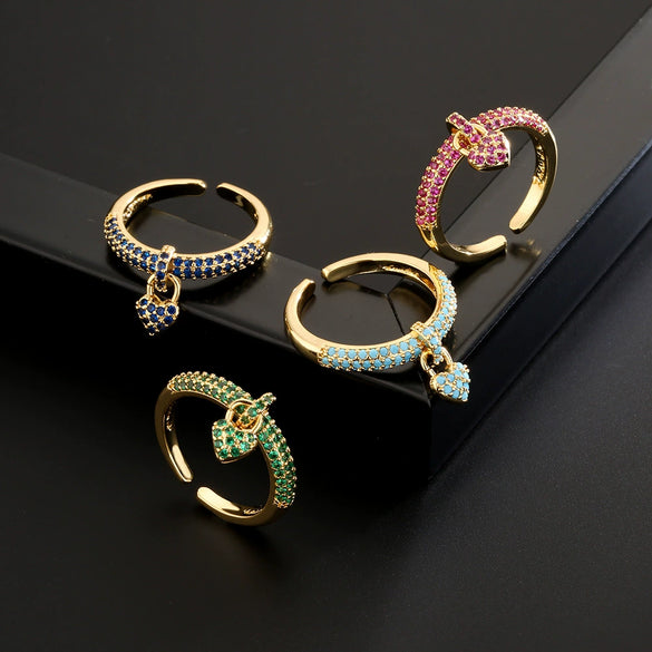 Wholesale Women's Copper Retro Ring With Geometric Pattern And Microinlaid Zircon In Heart Shape