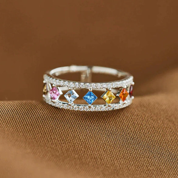 Wholesale Women's Copper Rhombus Geometric Doublelayer Ring With Zirconia