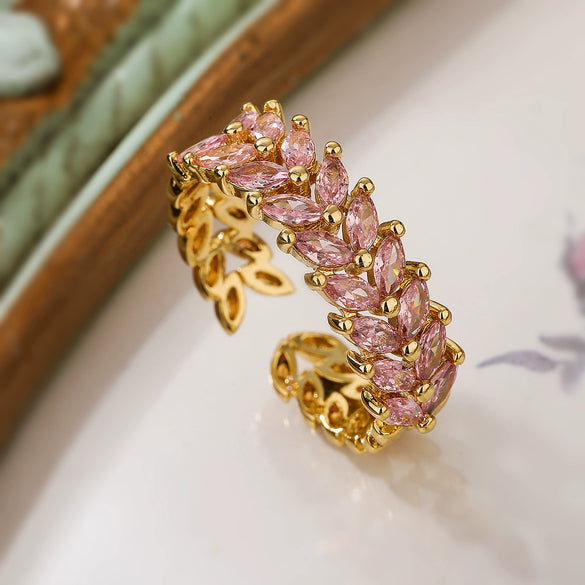 Wholesale Women's Copper Ring Geometric Pattern Real Gold Inlaid Zircon Retro Style