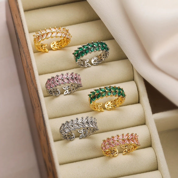 Wholesale Women's Copper Ring Geometric Pattern Real Gold Inlaid Zircon Retro Style