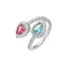 Wholesale Women's Copper Ring Inlaid With Zirconia Snakeshaped Geometric Double Water Drop Design