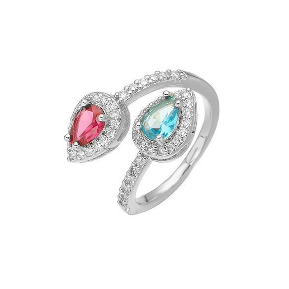 Wholesale Women's Copper Ring Inlaid With Zirconia Snakeshaped Geometric Double Water Drop Design