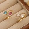 Wholesale Women's Copper Ring Inlaid With Zirconia Snakeshaped Geometric Double Water Drop Design