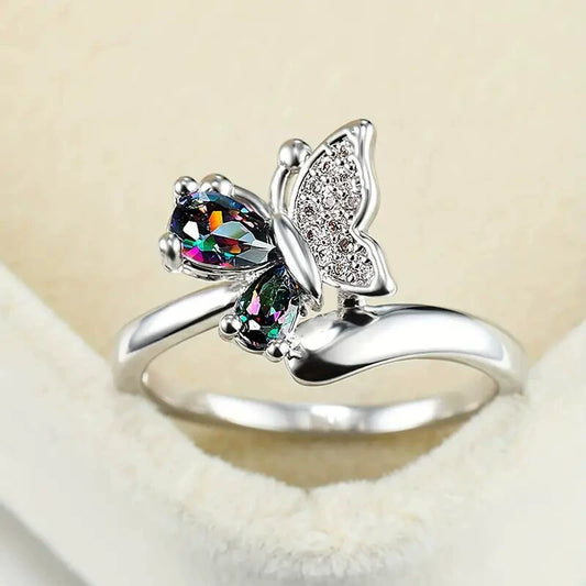 Wholesale Women's Copper Ring With Butterfly And Drop Shape Animals Zodiac Design Electroplated Jewelry