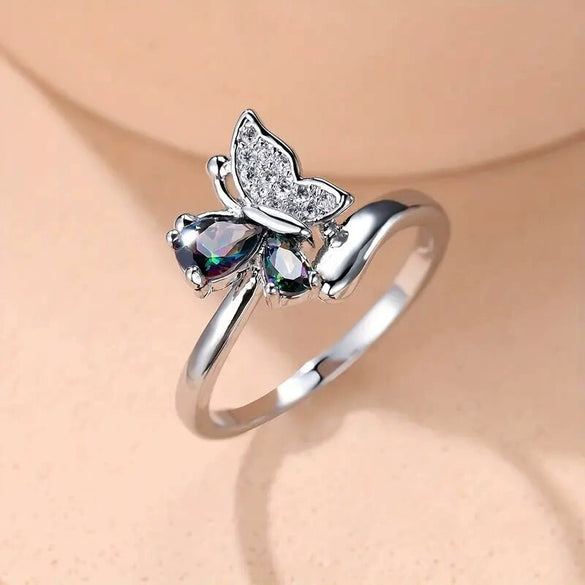 Wholesale Women's Copper Ring With Butterfly And Drop Shape Animals Zodiac Design Electroplated Jewelry