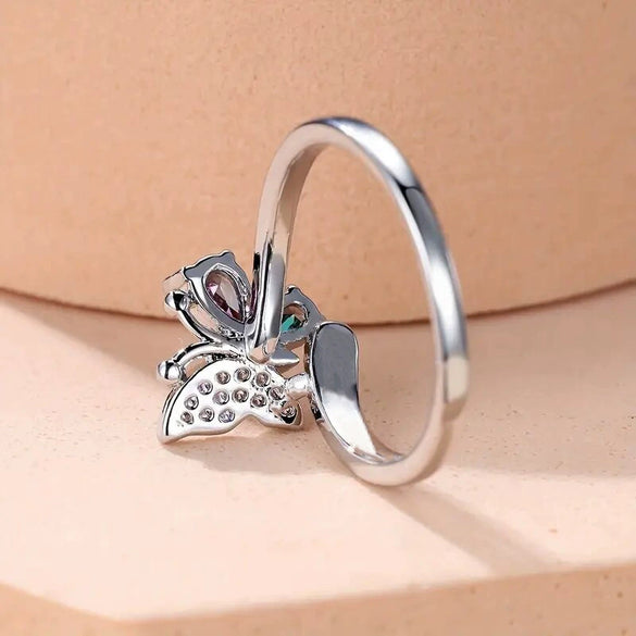 Wholesale Women's Copper Ring With Butterfly And Drop Shape Animals Zodiac Design Electroplated Jewelry