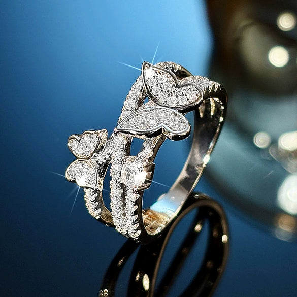Wholesale Women's Copper Ring With Butterfly Design And Inlaid Zircon