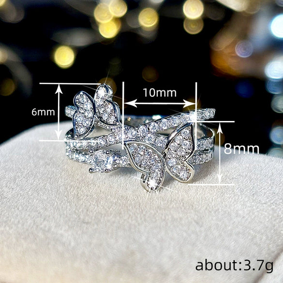 Wholesale Women's Copper Ring With Butterfly Design And Inlaid Zircon