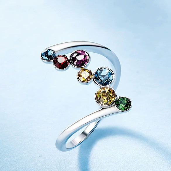 Wholesale Women's Copper Ring With Colorful Round Zircon And Geometric Design