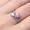 Wholesale Women's Copper Ring With Double Heart Shape And Inlaid Zircon Platinum Plated