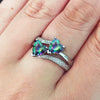 Wholesale Women's Copper Ring With Double Heart Shape And Inlaid Zircon Platinum Plated