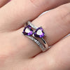 Wholesale Women's Copper Ring With Double Heart Shape And Inlaid Zircon Platinum Plated