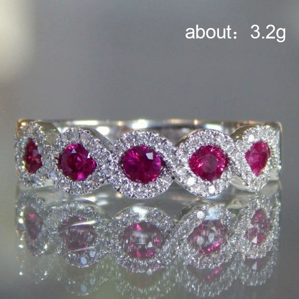 Wholesale Women's Copper Ring With Emerald Zircon Ruby Strip And Wave Pattern