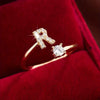 Wholesale Women's Copper Ring With English Alphabet Microinlaid Zircon And Electroplating Fashion Style