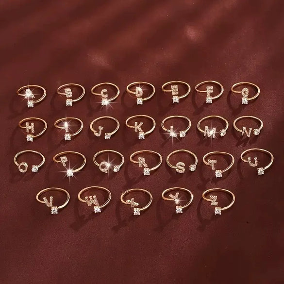 Wholesale Women's Copper Ring With English Alphabet Microinlaid Zircon And Electroplating Fashion Style