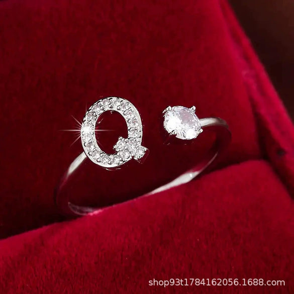 Wholesale Women's Copper Ring With English Alphabet Microinlaid Zircon And Electroplating Fashion Style