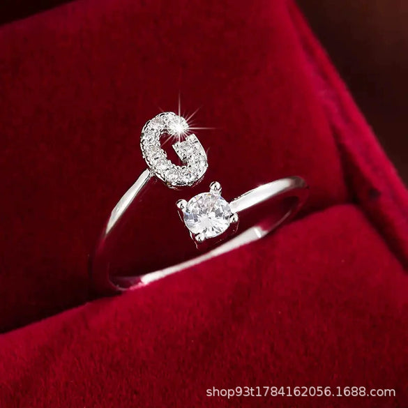 Wholesale Women's Copper Ring With English Alphabet Microinlaid Zircon And Electroplating Fashion Style