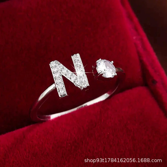 Wholesale Women's Copper Ring With English Alphabet Microinlaid Zircon And Electroplating Fashion Style
