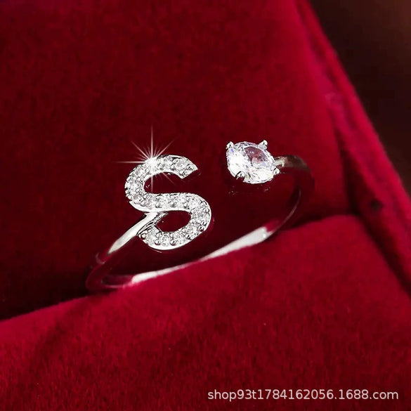Wholesale Women's Copper Ring With English Alphabet Microinlaid Zircon And Electroplating Fashion Style