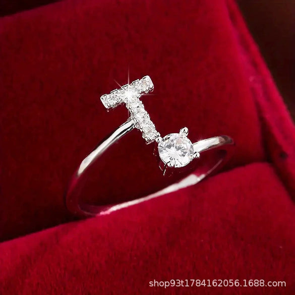 Wholesale Women's Copper Ring With English Alphabet Microinlaid Zircon And Electroplating Fashion Style