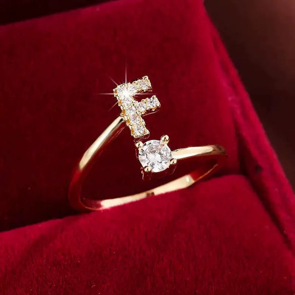 Wholesale Women's Copper Ring With English Alphabet Microinlaid Zircon And Electroplating Fashion Style