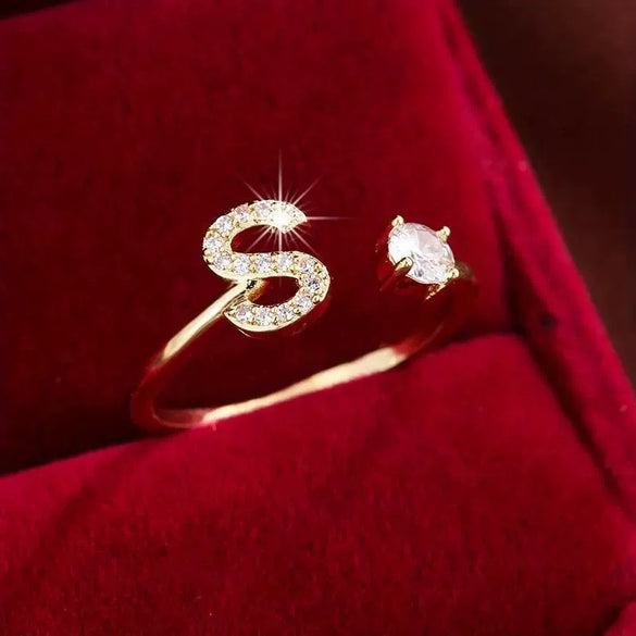 Wholesale Women's Copper Ring With English Alphabet Microinlaid Zircon And Electroplating Fashion Style