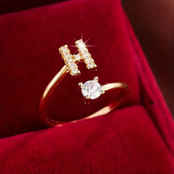 Wholesale Women's Copper Ring With English Alphabet Microinlaid Zircon And Electroplating Fashion Style