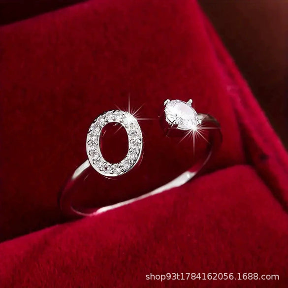 Wholesale Women's Copper Ring With English Alphabet Microinlaid Zircon And Electroplating Fashion Style