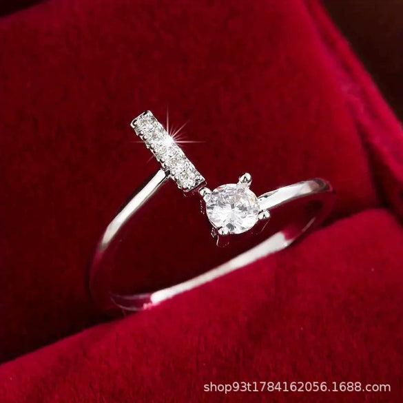 Wholesale Women's Copper Ring With English Alphabet Microinlaid Zircon And Electroplating Fashion Style