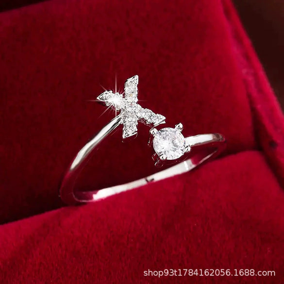 Wholesale Women's Copper Ring With English Alphabet Microinlaid Zircon And Electroplating Fashion Style