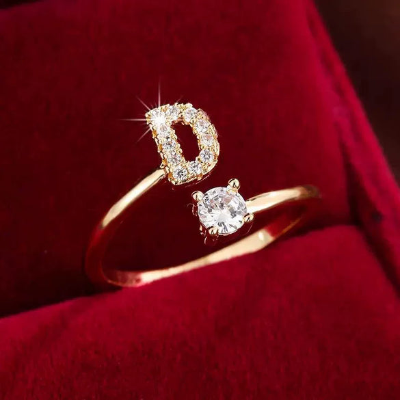 Wholesale Women's Copper Ring With English Alphabet Microinlaid Zircon And Electroplating Fashion Style