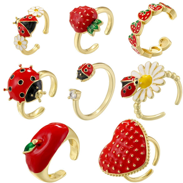 Wholesale Women's Copper Ring With Fruit Shape And Dripping Oil Design Creative And Colorful