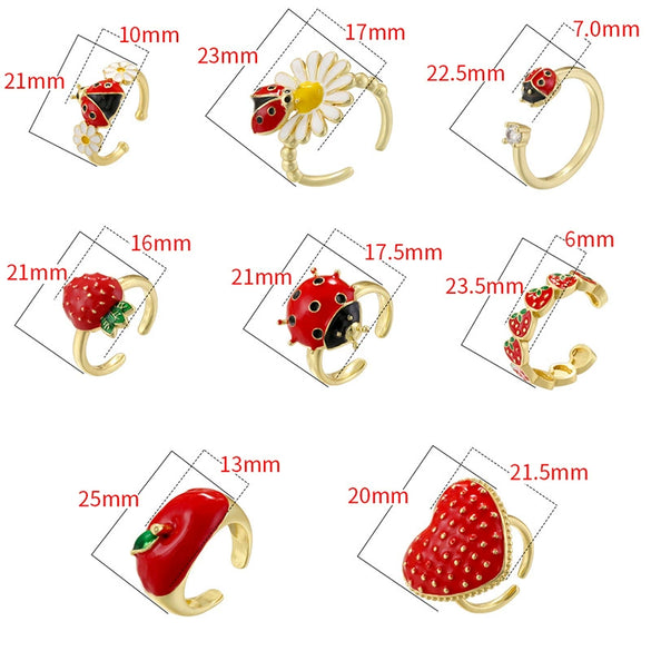 Wholesale Women's Copper Ring With Fruit Shape And Dripping Oil Design Creative And Colorful
