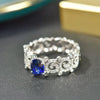 Wholesale Women's Copper Ring With Geometric Leaves Vine Pattern And Imitation Sapphire And Zircon