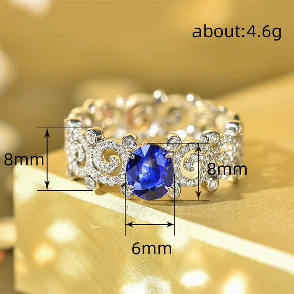 Wholesale Women's Copper Ring With Geometric Leaves Vine Pattern And Imitation Sapphire And Zircon