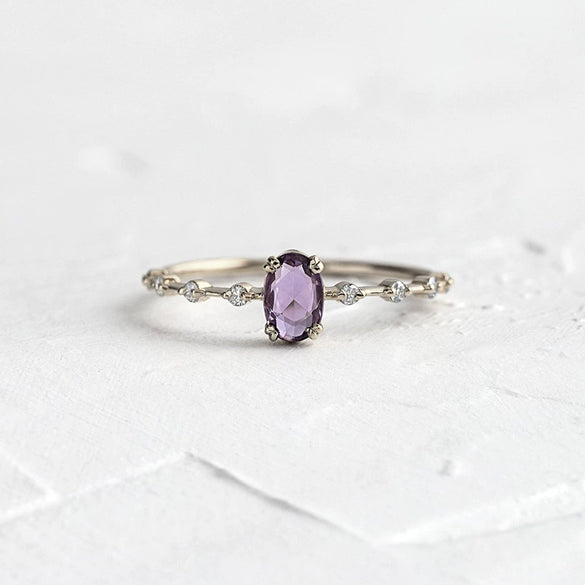 Wholesale Women's Copper Ring With Geometric Purple Zircon Electroplating