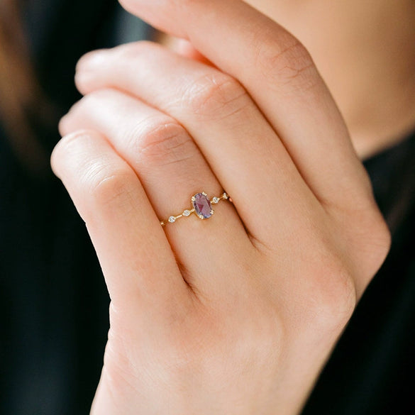 Wholesale Women's Copper Ring With Geometric Purple Zircon Electroplating