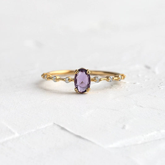 Wholesale Women's Copper Ring With Geometric Purple Zircon Electroplating