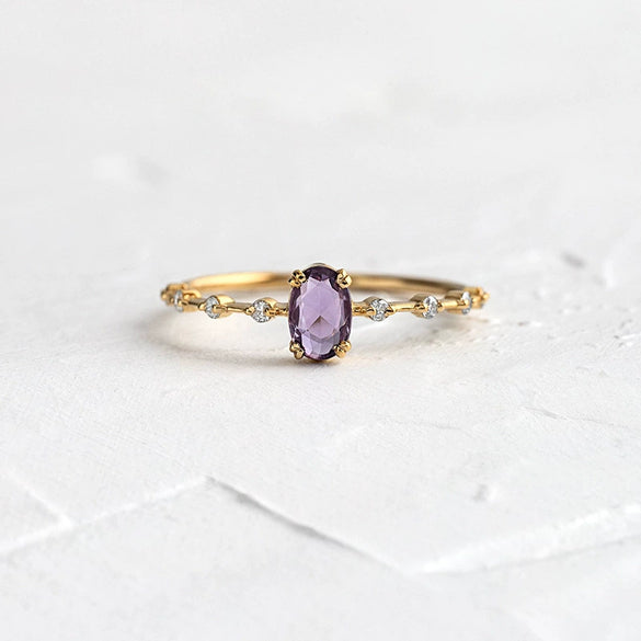 Wholesale Women's Copper Ring With Geometric Purple Zircon Electroplating