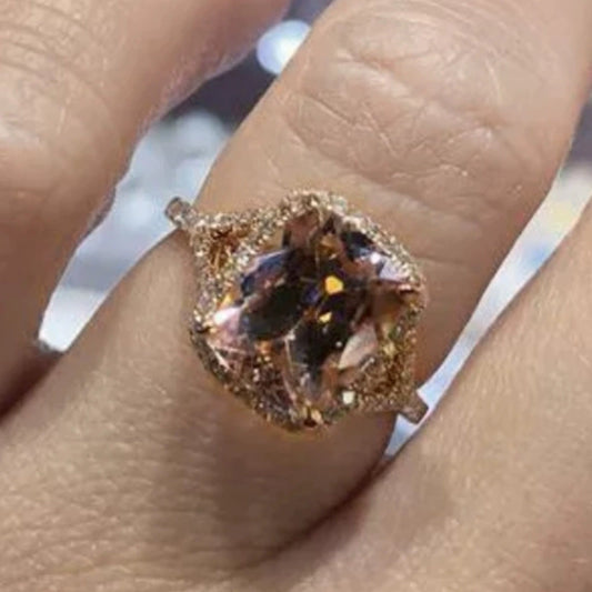 Wholesale Women's Copper Ring With Geometric Style Rose Gold Plated Champagne Zircon