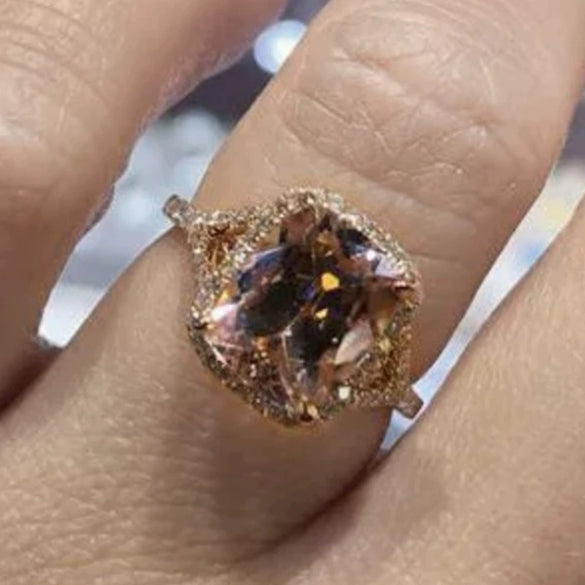 Wholesale Women's Copper Ring With Geometric Style Rose Gold Plated Champagne Zircon