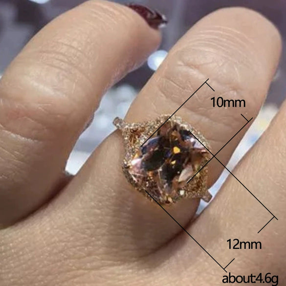 Wholesale Women's Copper Ring With Geometric Style Rose Gold Plated Champagne Zircon
